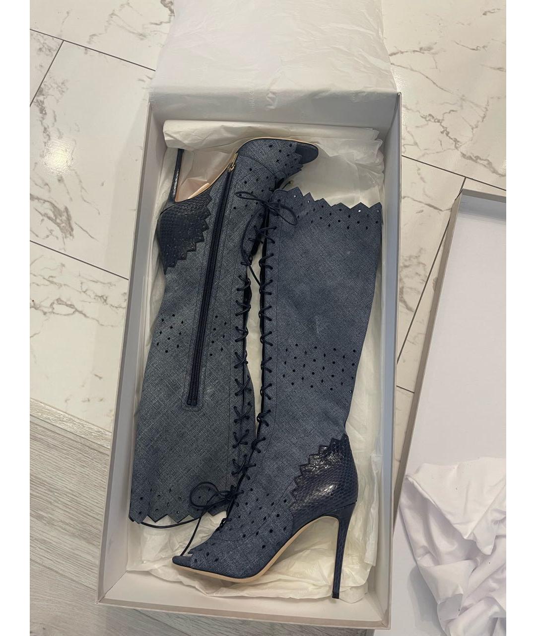 JIMMY CHOO Синие кожаные сапоги, фото 6