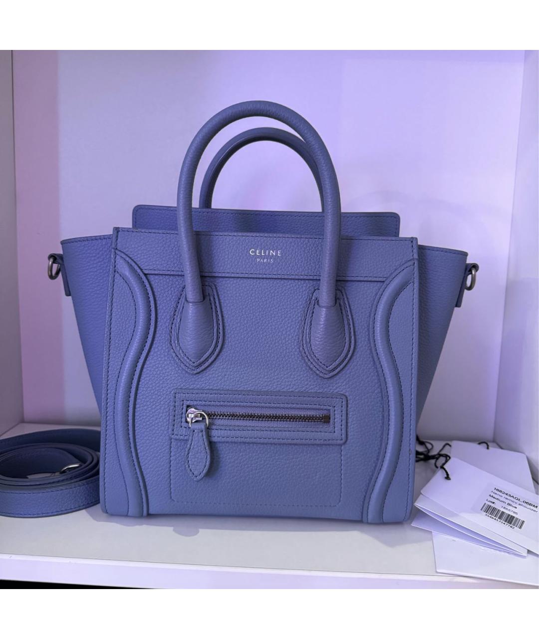 CELINE PRE-OWNED Голубая кожаная сумка тоут, фото 8