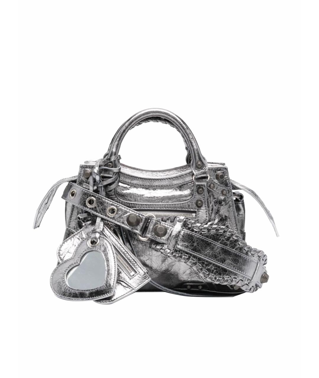 BALENCIAGA Серебряная кожаная сумка с короткими ручками, фото 1