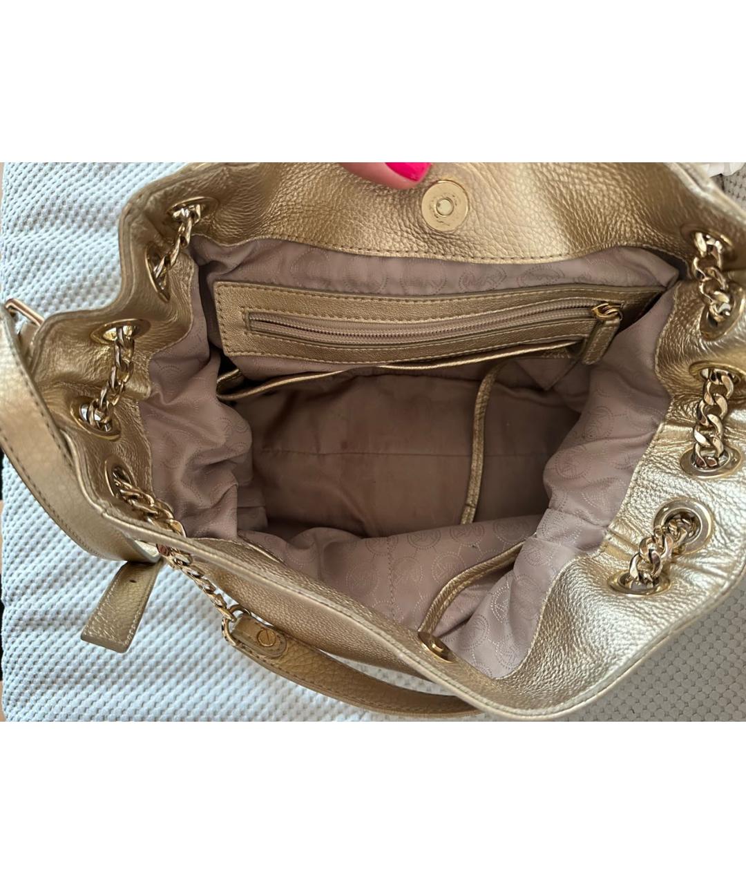 MICHAEL KORS Золотая кожаная сумка с короткими ручками, фото 4