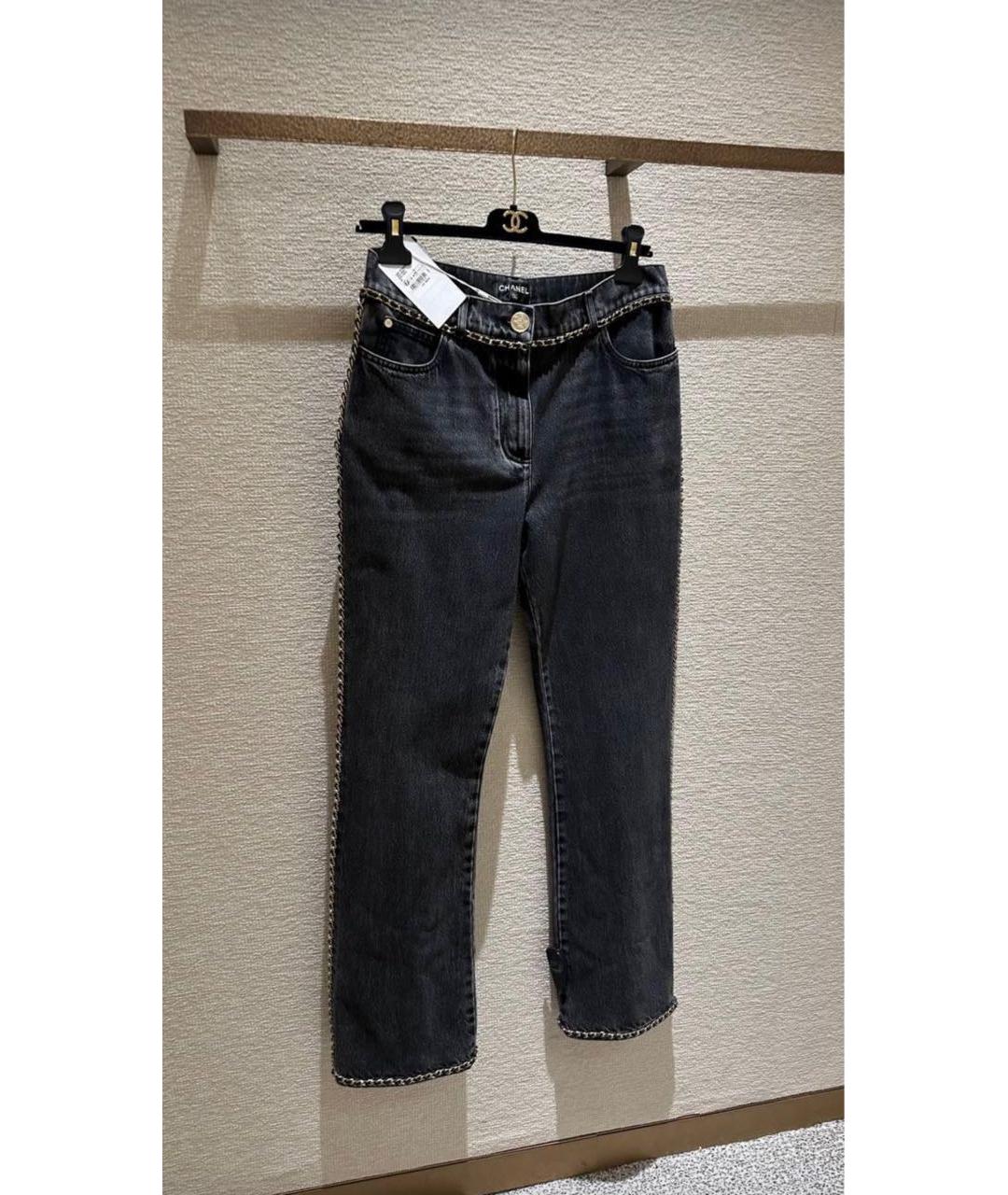 CHANEL PRE-OWNED Антрацитовые хлопковые прямые джинсы, фото 5