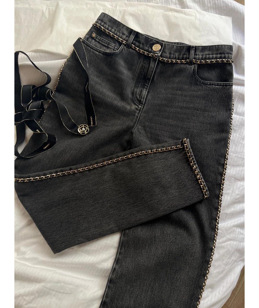 CHANEL PRE-OWNED Антрацитовые хлопковые прямые джинсы, фото 2