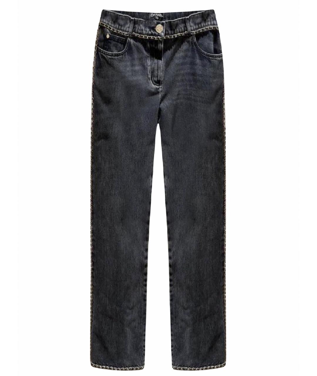 CHANEL PRE-OWNED Антрацитовые хлопковые прямые джинсы, фото 1