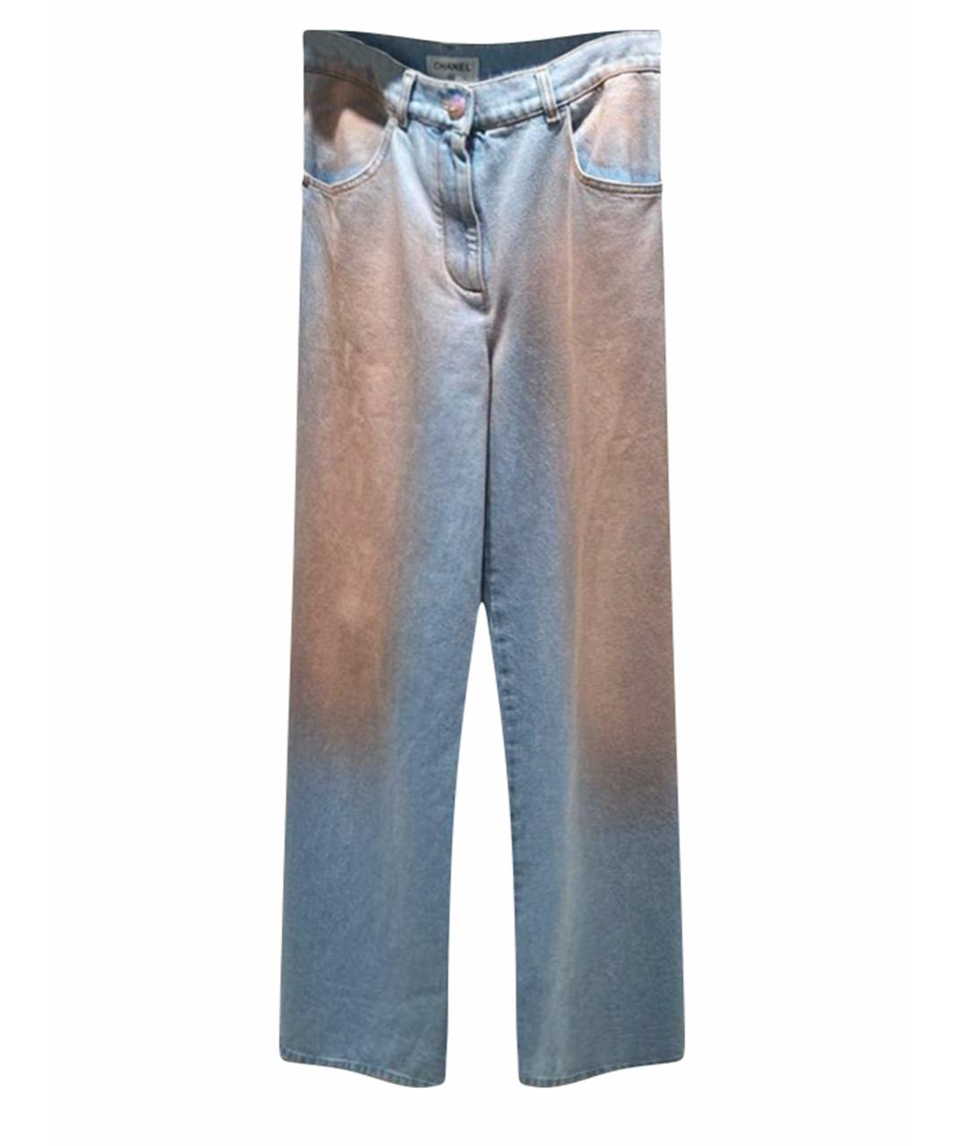 CHANEL PRE-OWNED Голубые хлопковые прямые джинсы, фото 1