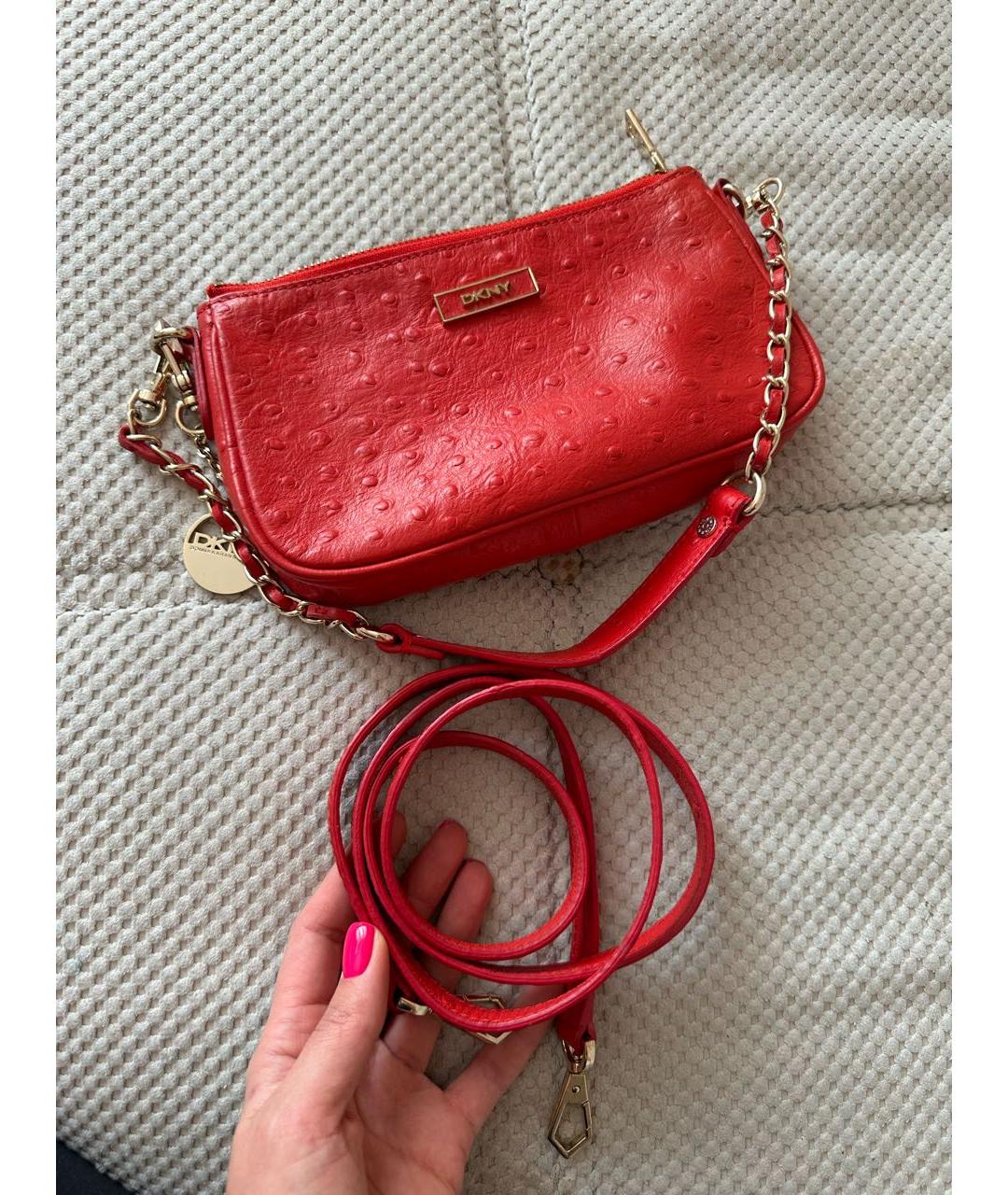 DKNY Красная кожаная сумка через плечо, фото 2
