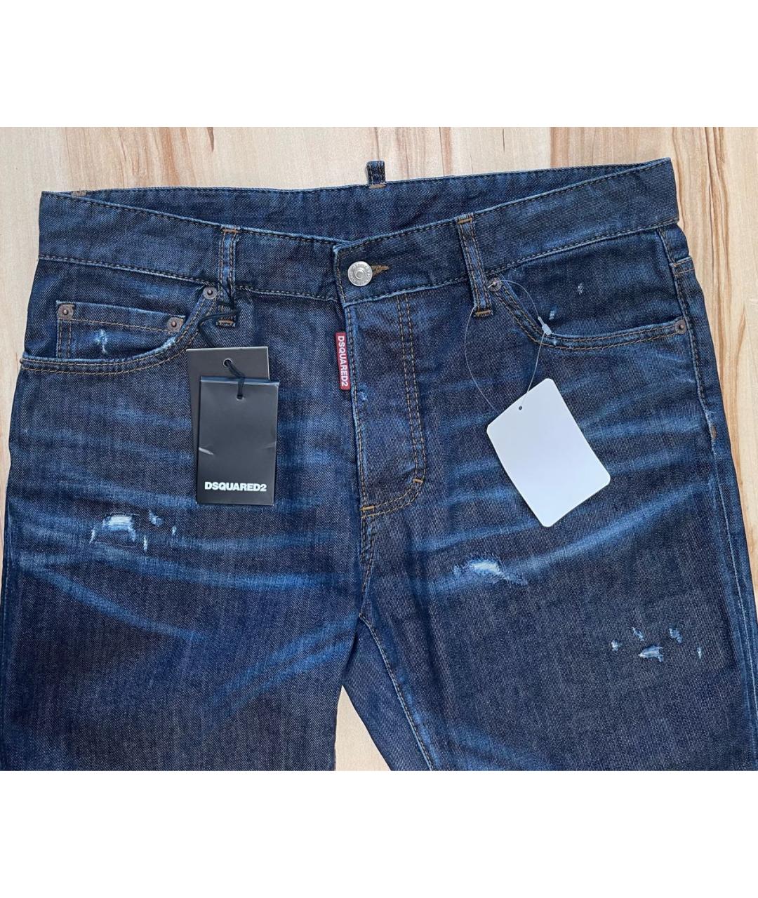 DSQUARED2 Темно-синие хлопко-эластановые прямые джинсы, фото 3