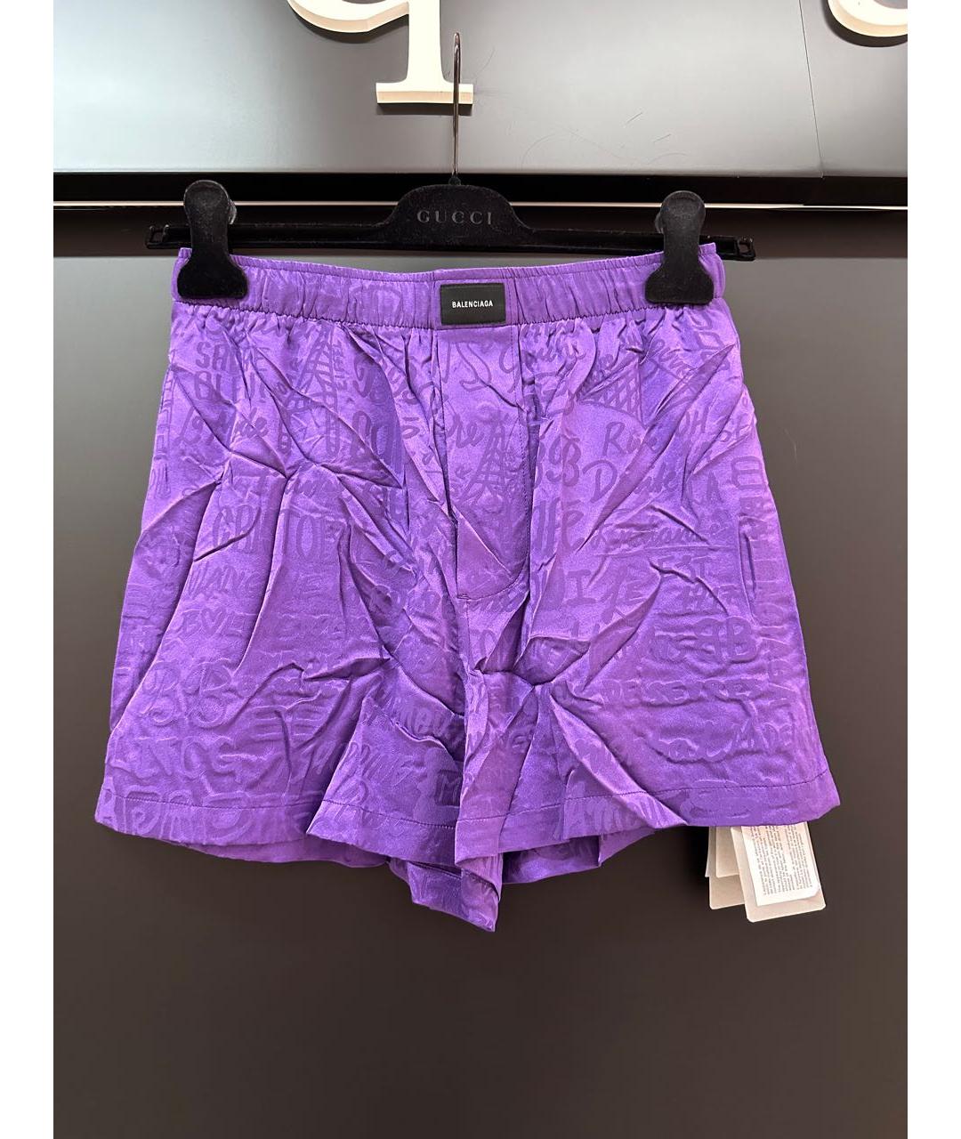 BALENCIAGA Фиолетовые шелковые шорты, фото 5