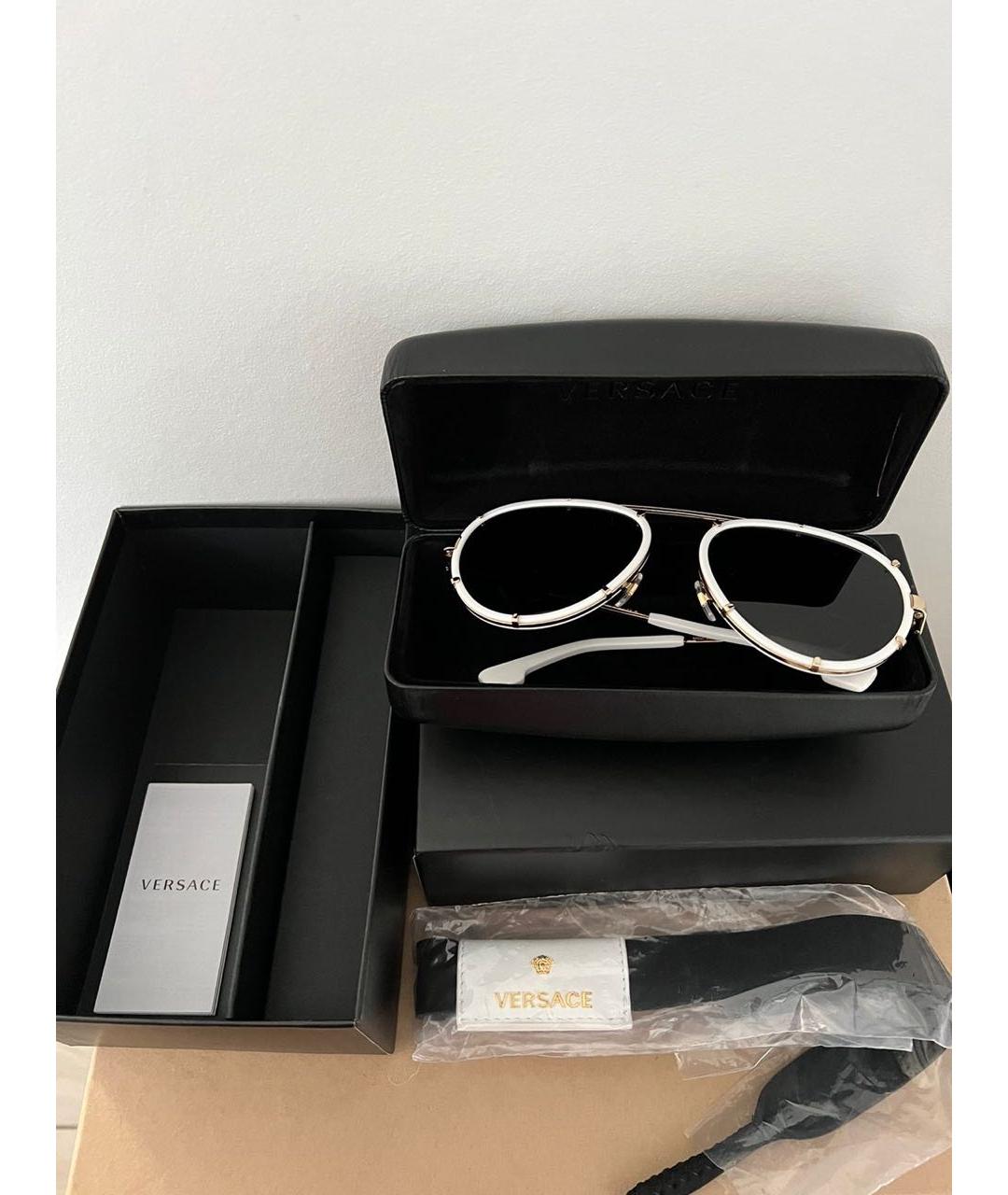 VERSACE Белые металлические солнцезащитные очки, фото 4