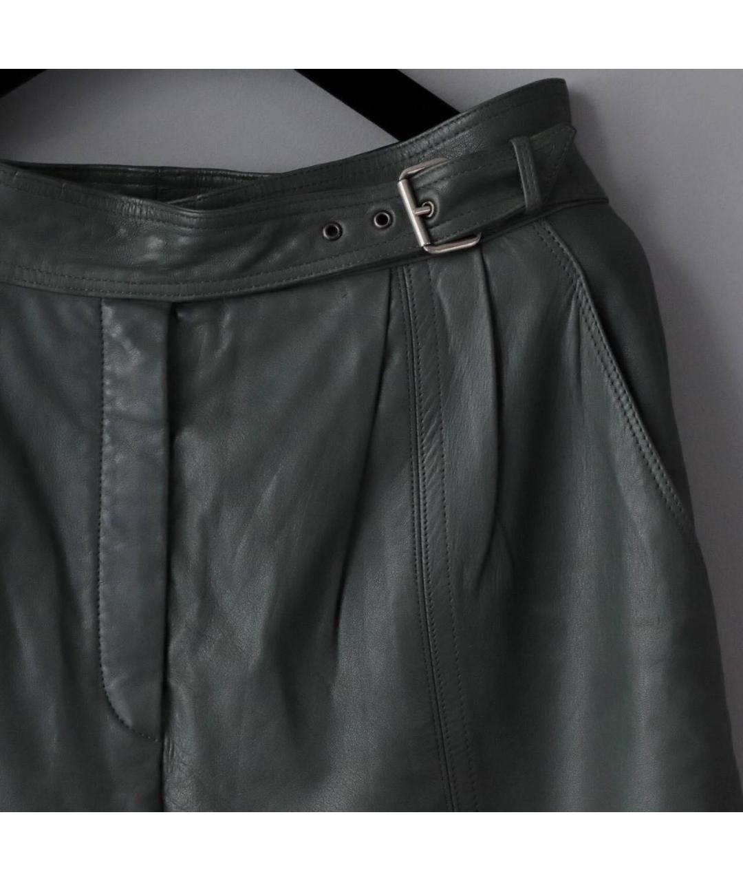 ESCADA Зеленые кожаные брюки широкие, фото 4
