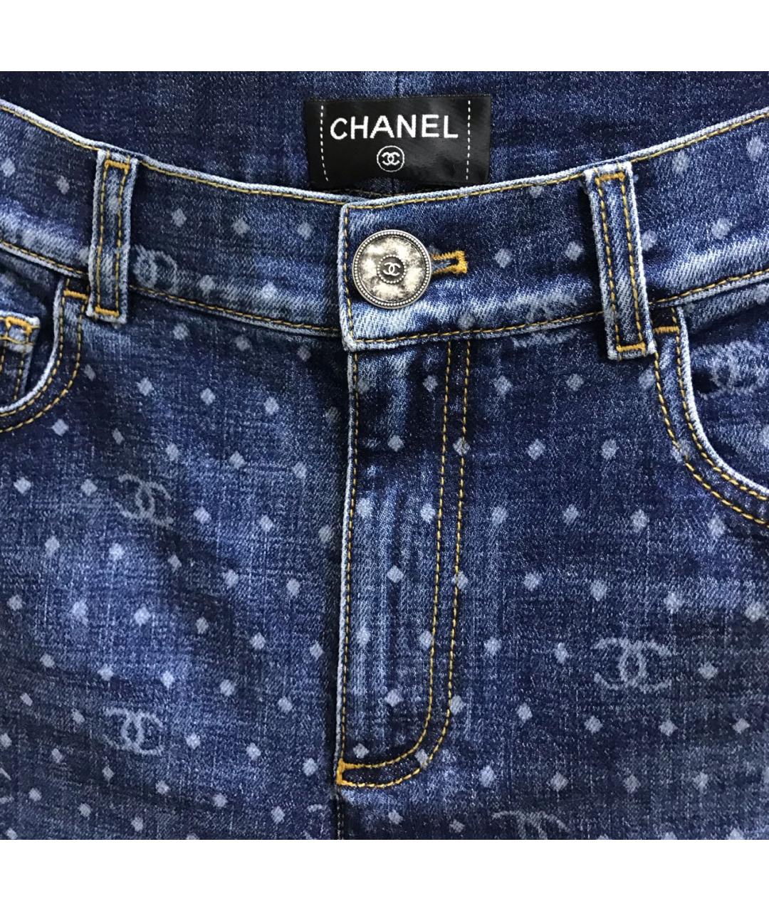 CHANEL PRE-OWNED Синие хлопковые прямые джинсы, фото 4