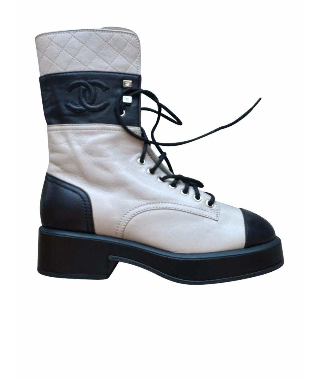 CHANEL PRE-OWNED Бежевые кожаные ботинки, фото 1