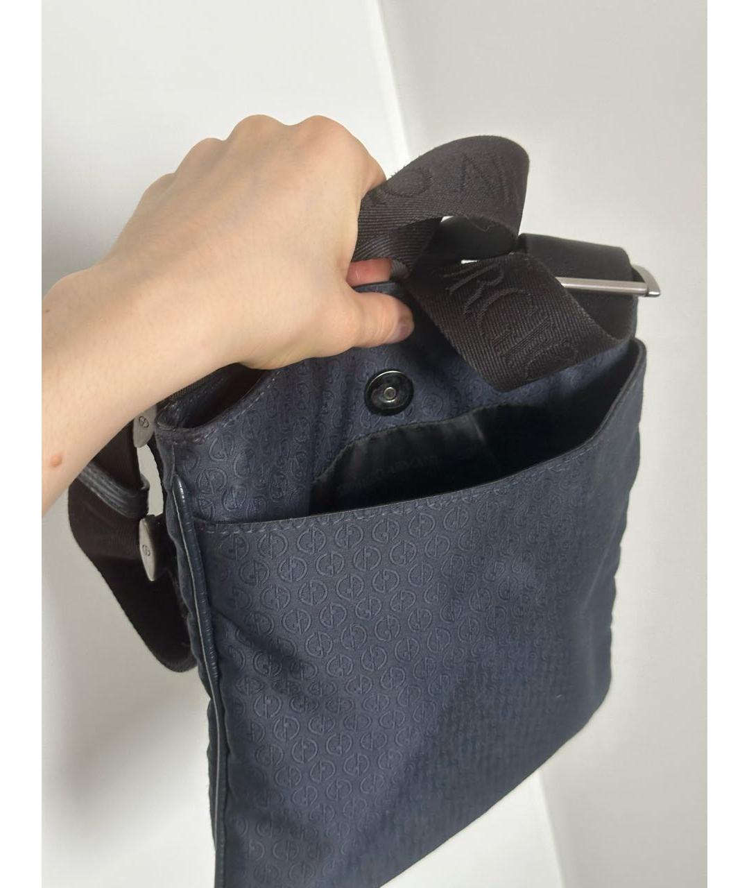 GIORGIO ARMANI Темно-синяя синтетическая сумка на плечо, фото 3