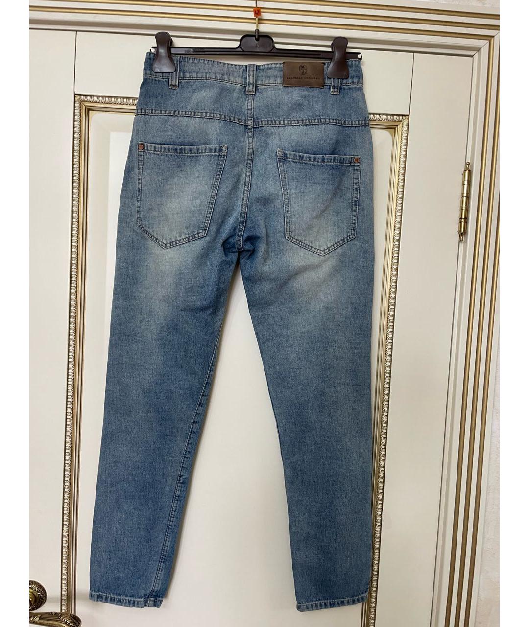 BRUNELLO CUCINELLI Голубые хлопковые прямые джинсы, фото 4