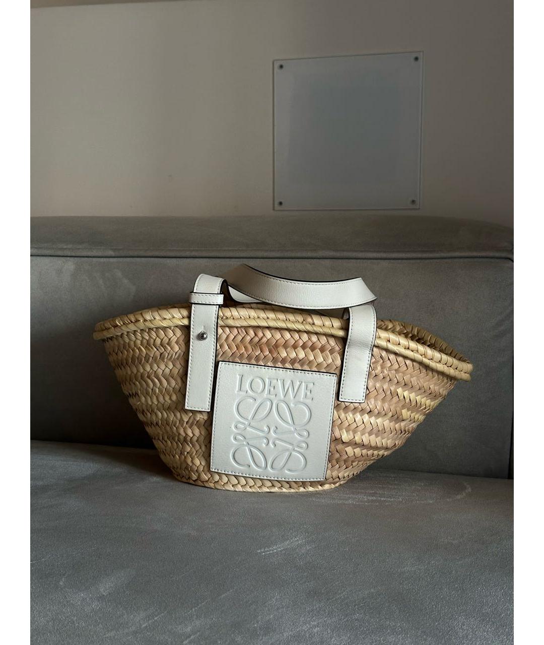 LOEWE Бежевая пелетеная пляжная сумка, фото 9