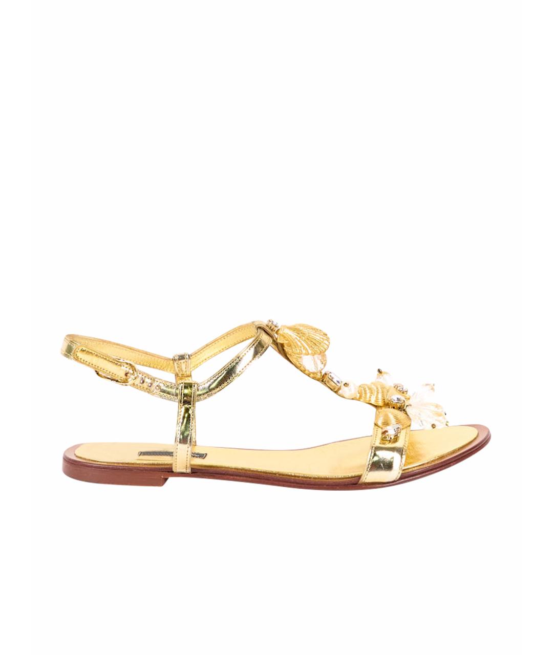 DOLCE&GABBANA Золотые кожаные сандалии, фото 1