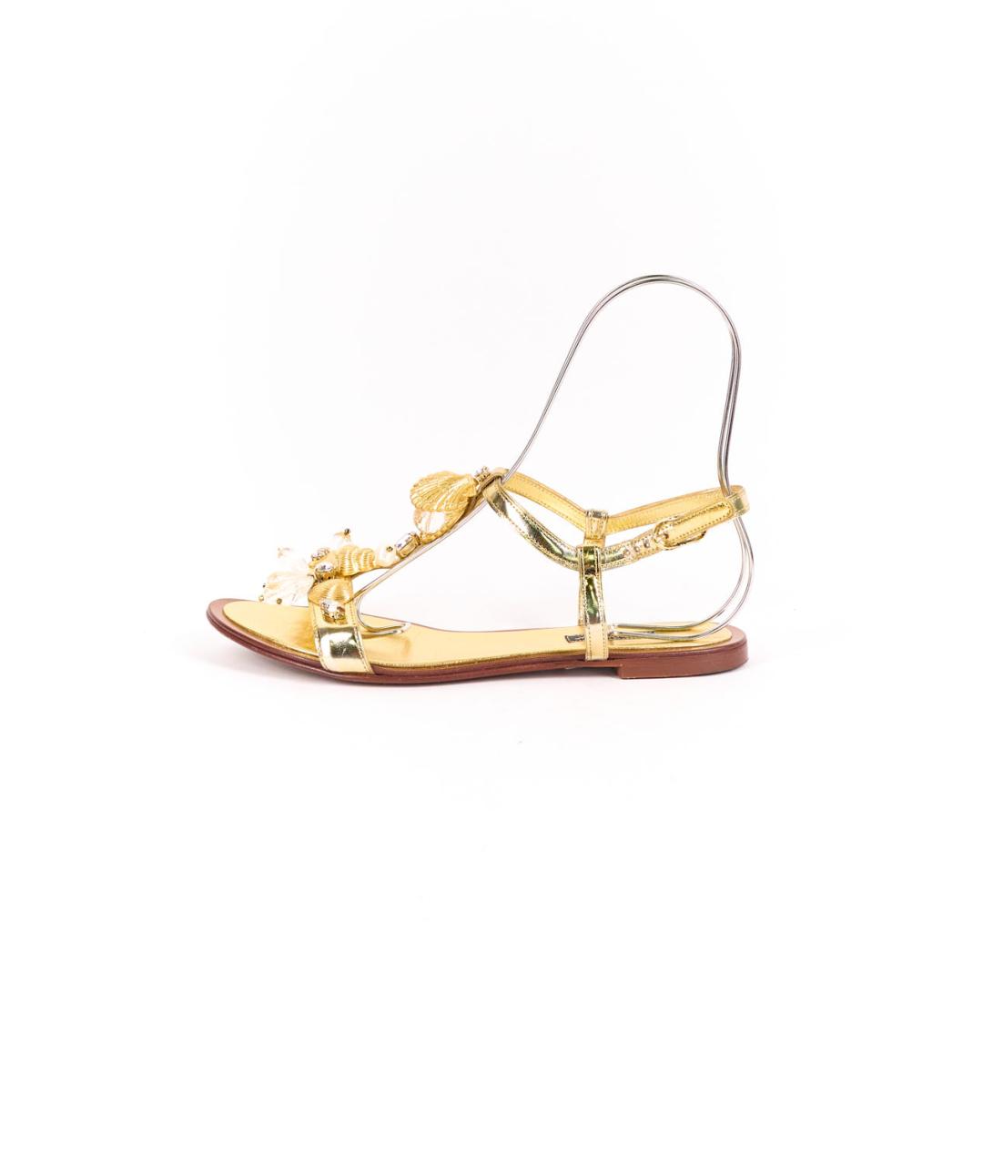 DOLCE&GABBANA Золотые кожаные сандалии, фото 6