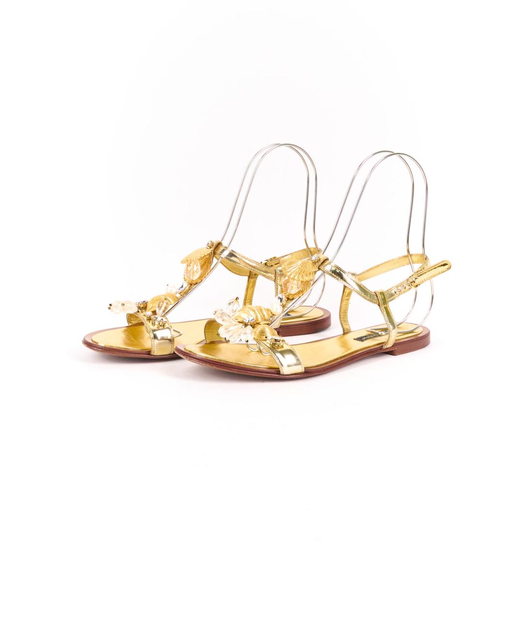 DOLCE&GABBANA Золотые кожаные сандалии, фото 3