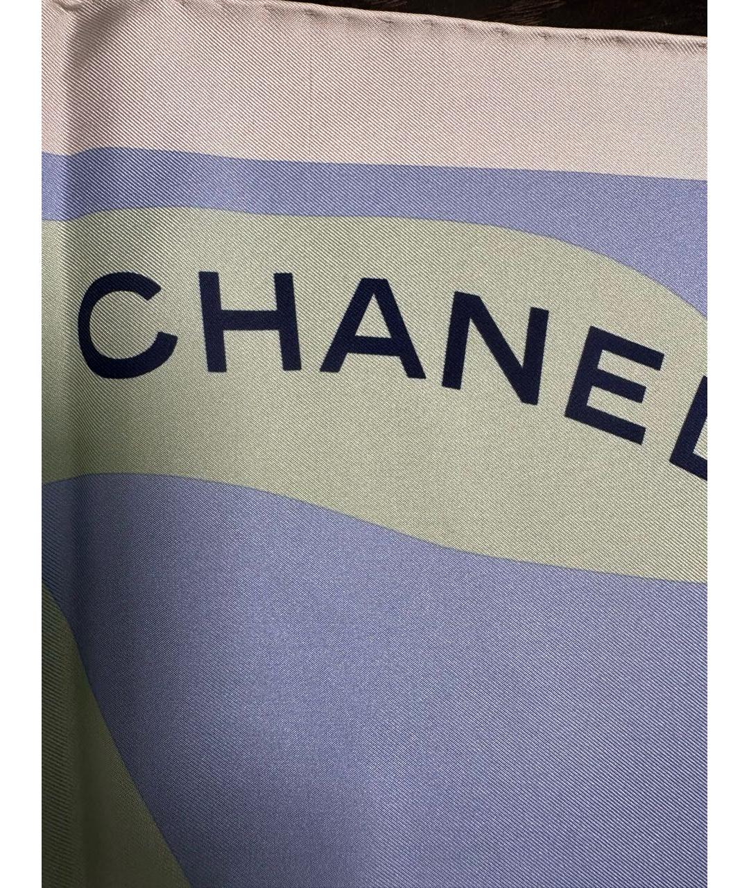 CHANEL PRE-OWNED Голубой шелковый платок, фото 5