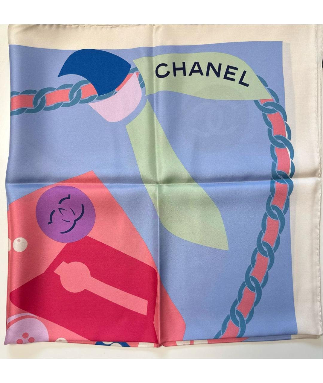 CHANEL PRE-OWNED Голубой шелковый платок, фото 3