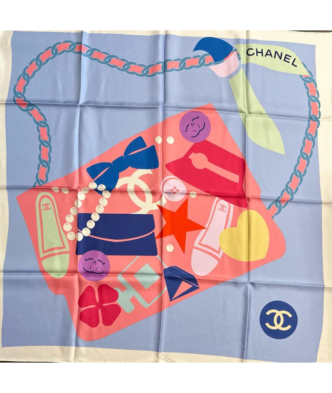 CHANEL PRE-OWNED Голубой шелковый платок, фото 2