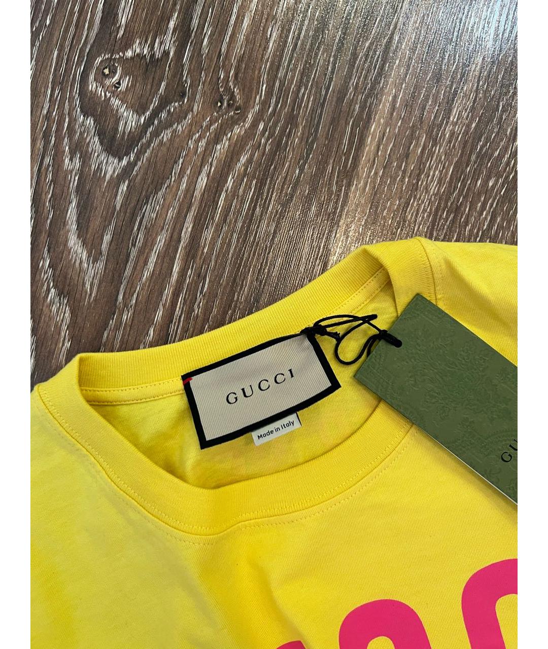 GUCCI Желтая хлопко-эластановая футболка, фото 6