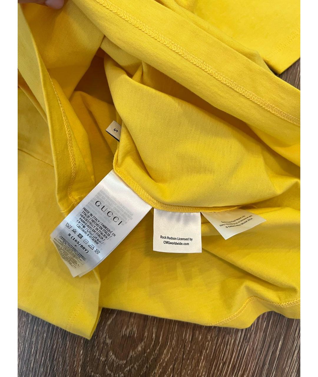 GUCCI Желтая хлопко-эластановая футболка, фото 5