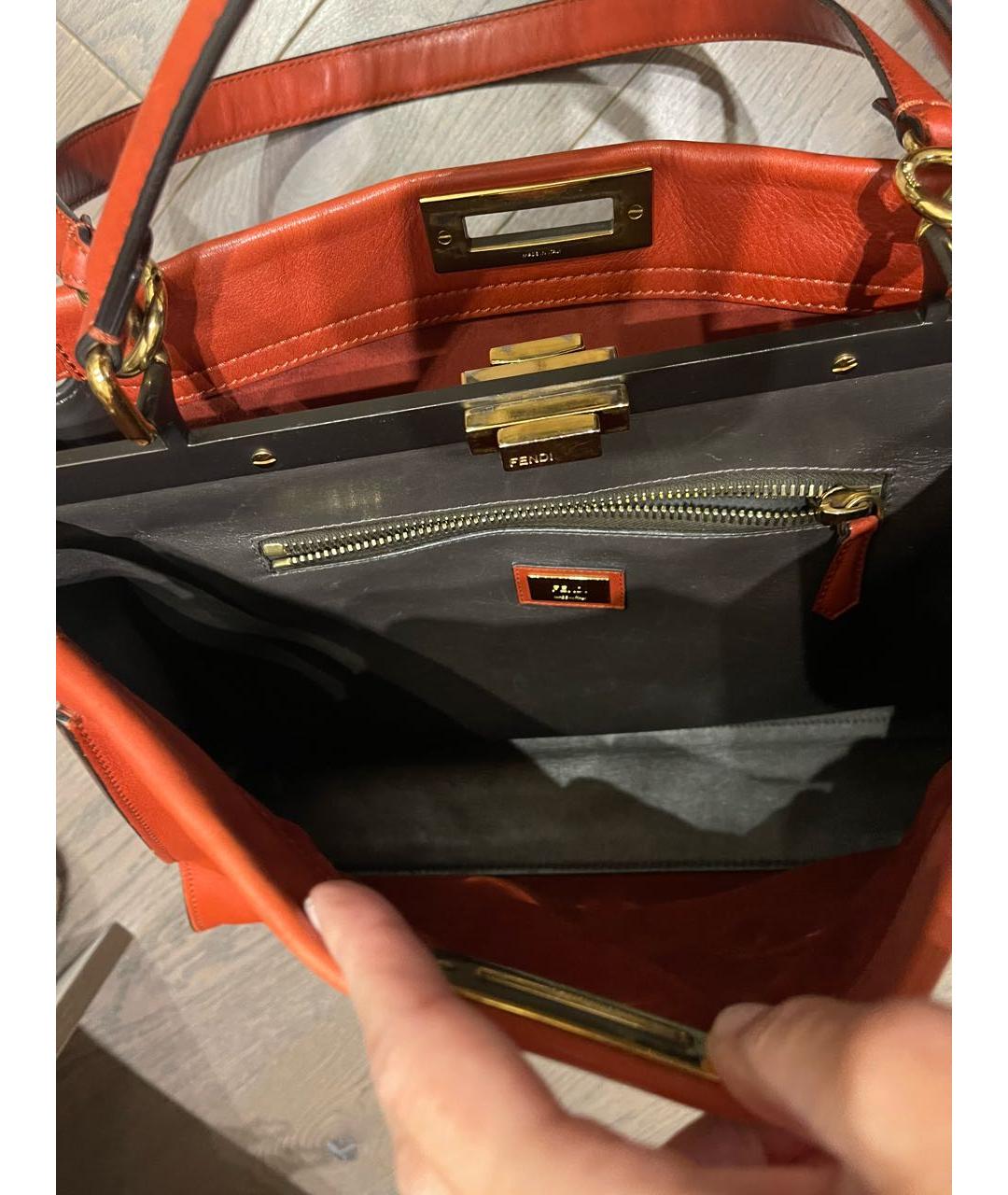 FENDI Бордовая кожаная сумка с короткими ручками, фото 4