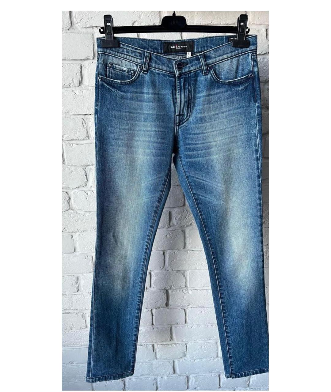 KITON Синие хлопковые джинсы слим, фото 4