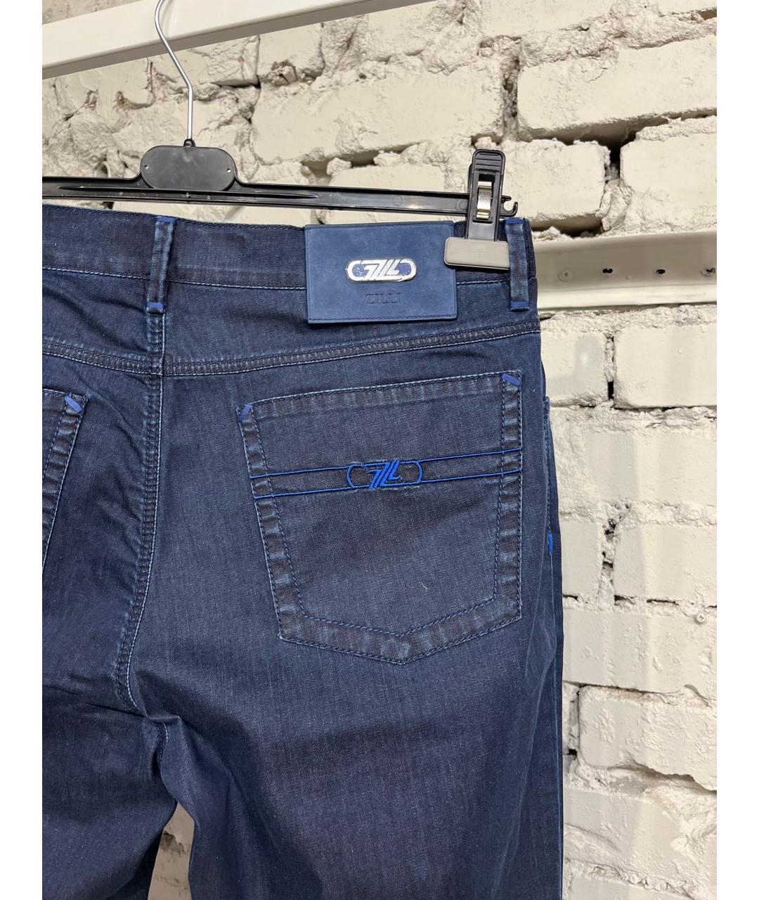 ZILLI Темно-синие хлопко-эластановые джинсы скинни, фото 4