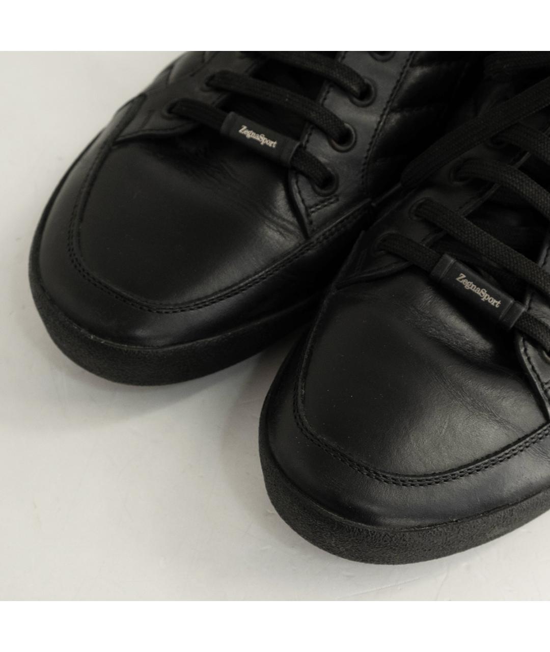 ZEGNA SPORT Черные кожаные низкие кроссовки / кеды, фото 3