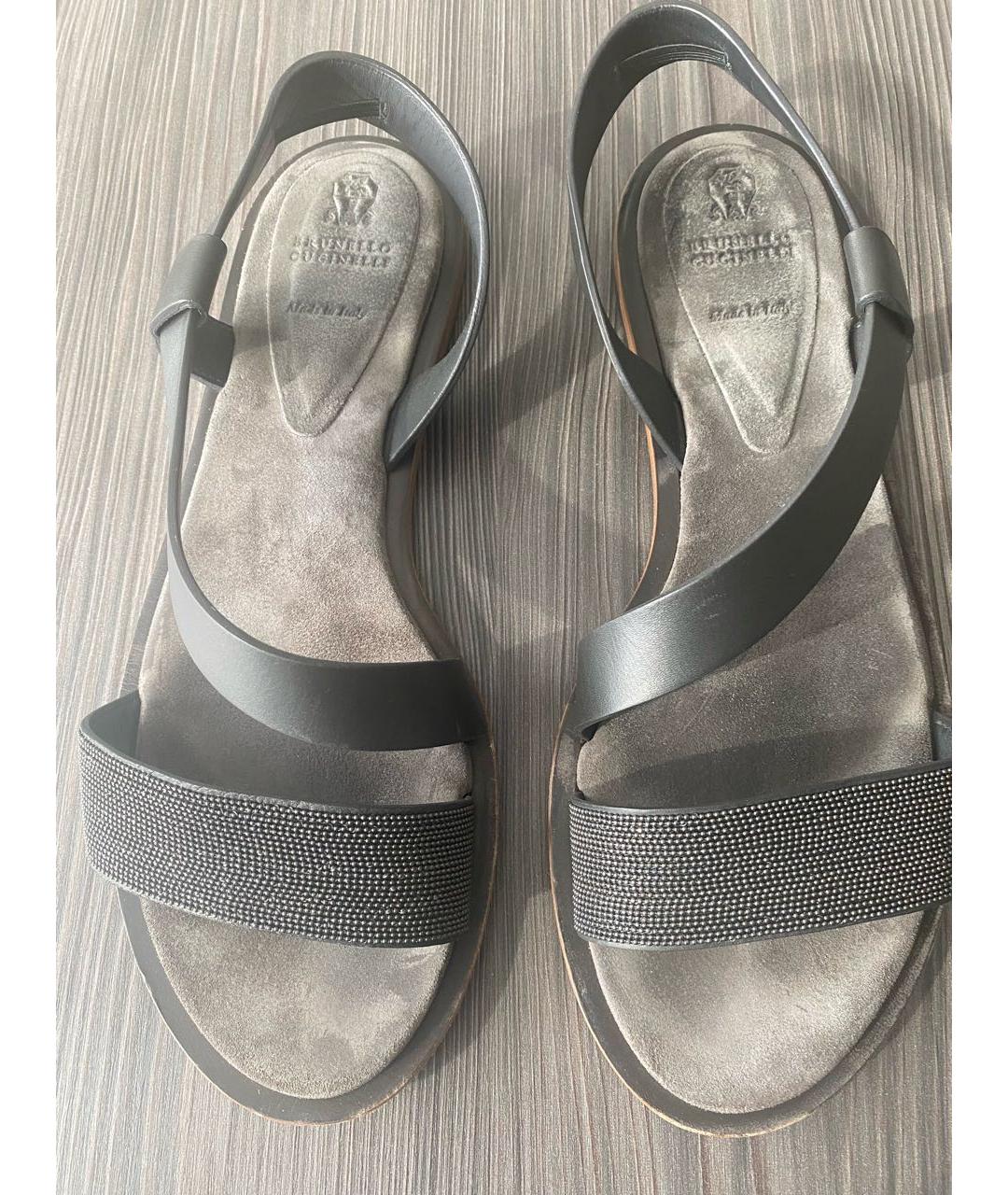 BRUNELLO CUCINELLI Антрацитовые кожаные сандалии, фото 2