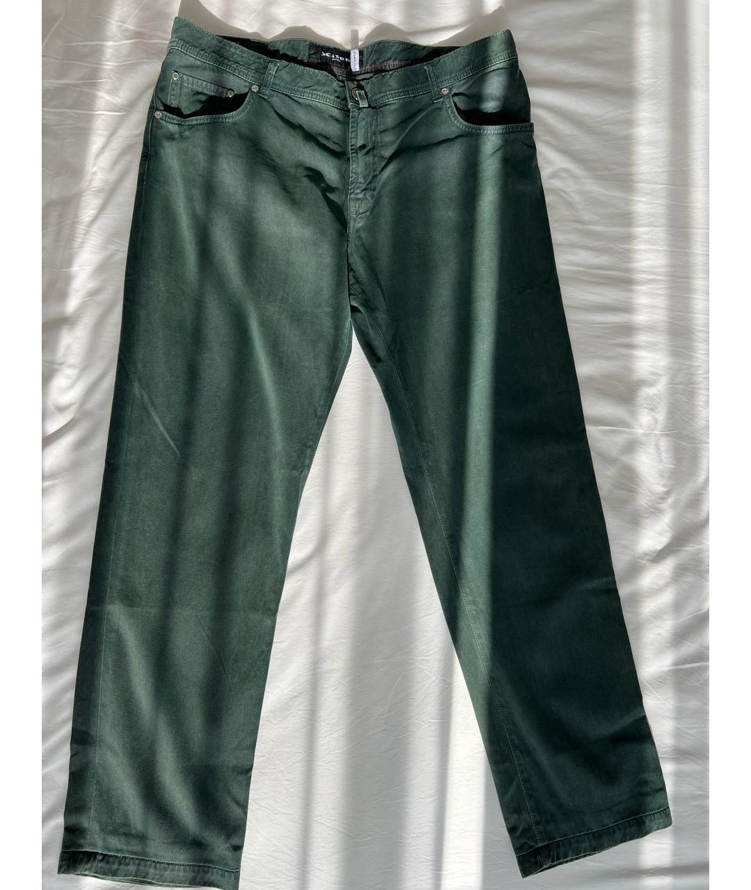 KITON Зеленые хлопковые прямые джинсы, фото 5