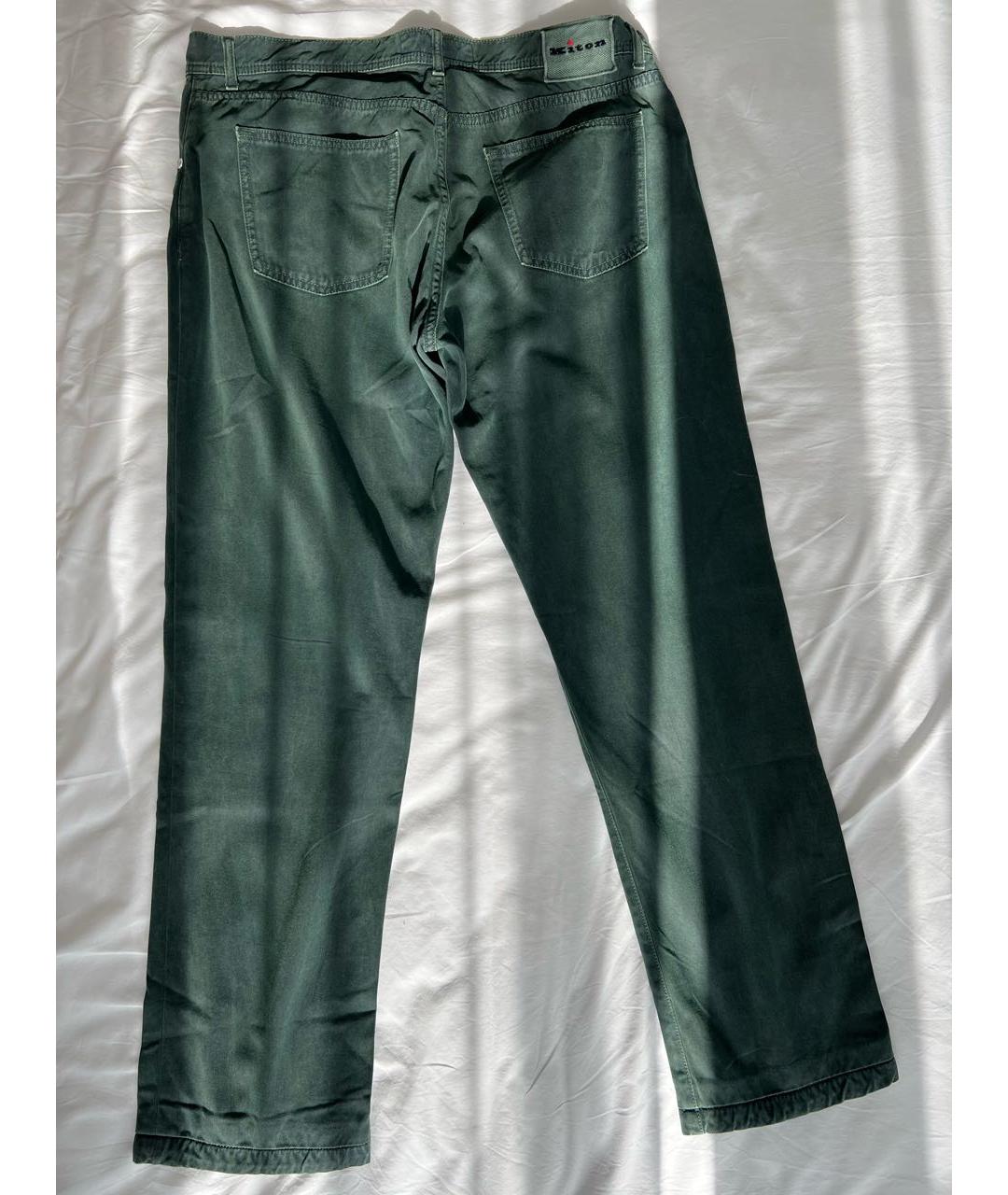 KITON Зеленые хлопковые прямые джинсы, фото 2