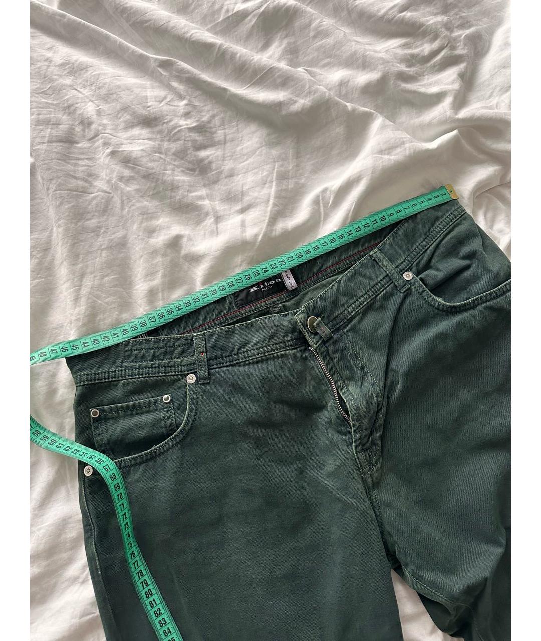 KITON Зеленые хлопковые прямые джинсы, фото 3