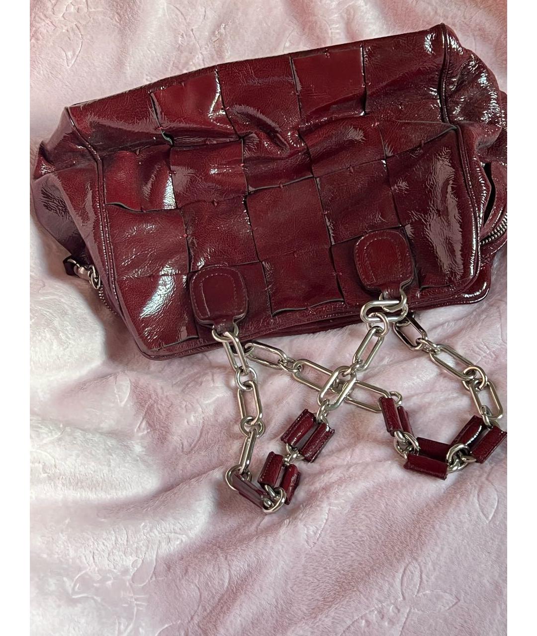 POLLINI Бордовая сумка через плечо из лакированной кожи, фото 5