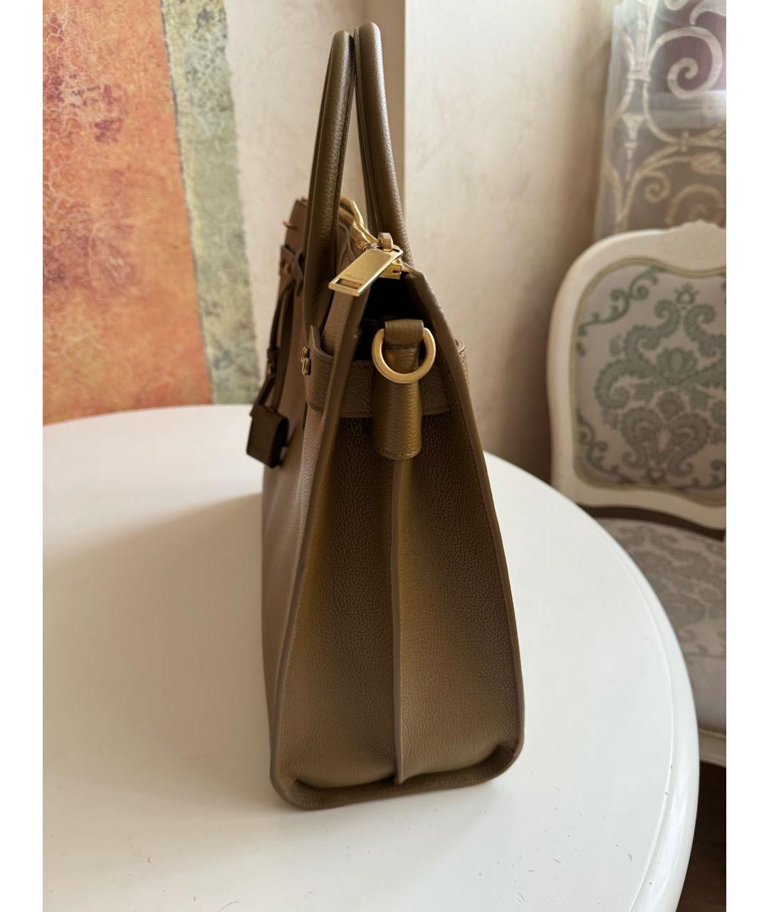 SAINT LAURENT Коричневая кожаная сумка с короткими ручками, фото 5