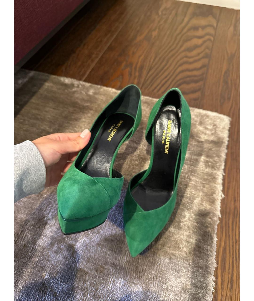 SAINT LAURENT Зеленые замшевые туфли, фото 7