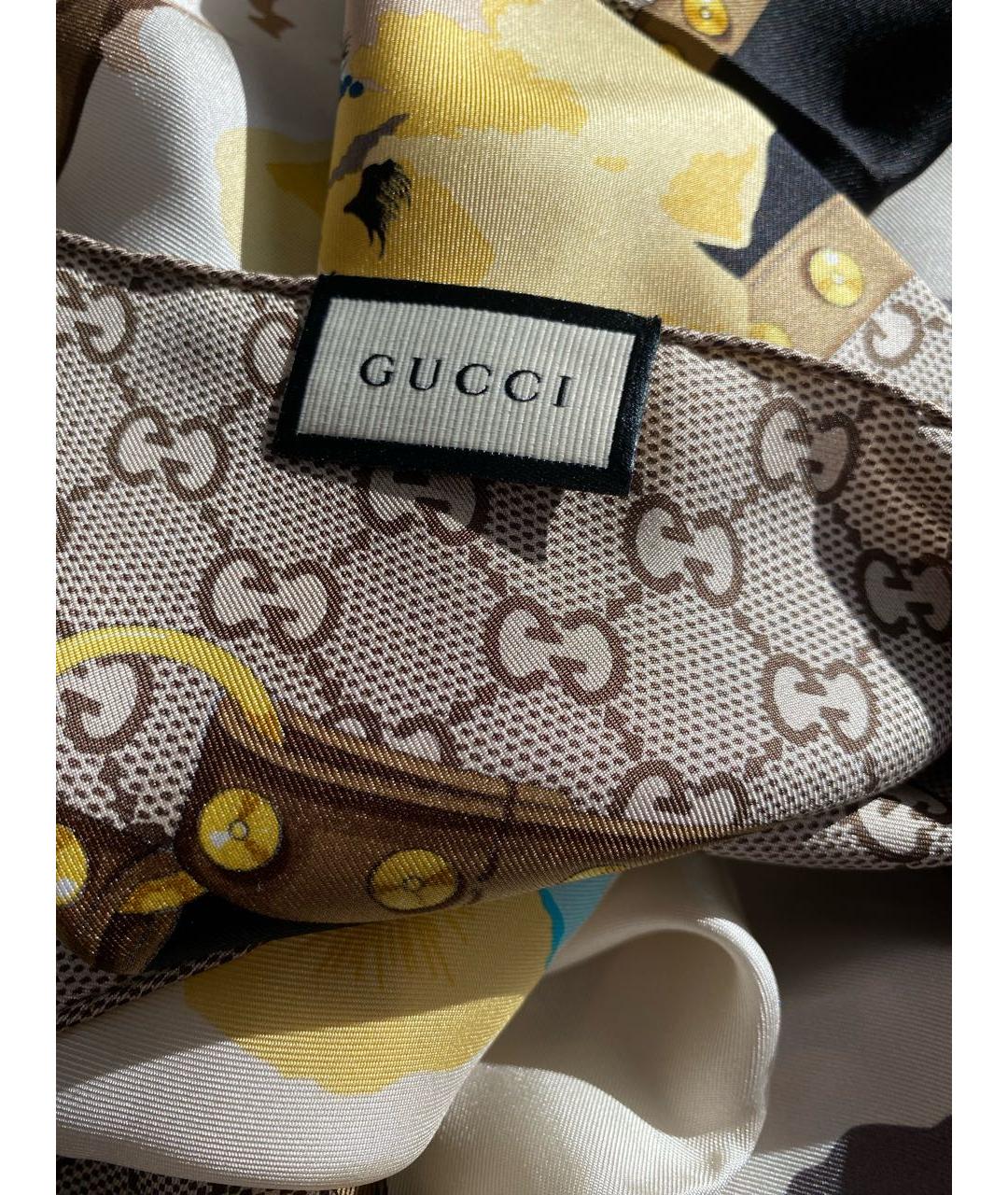 GUCCI Бежевый шелковый платок, фото 3