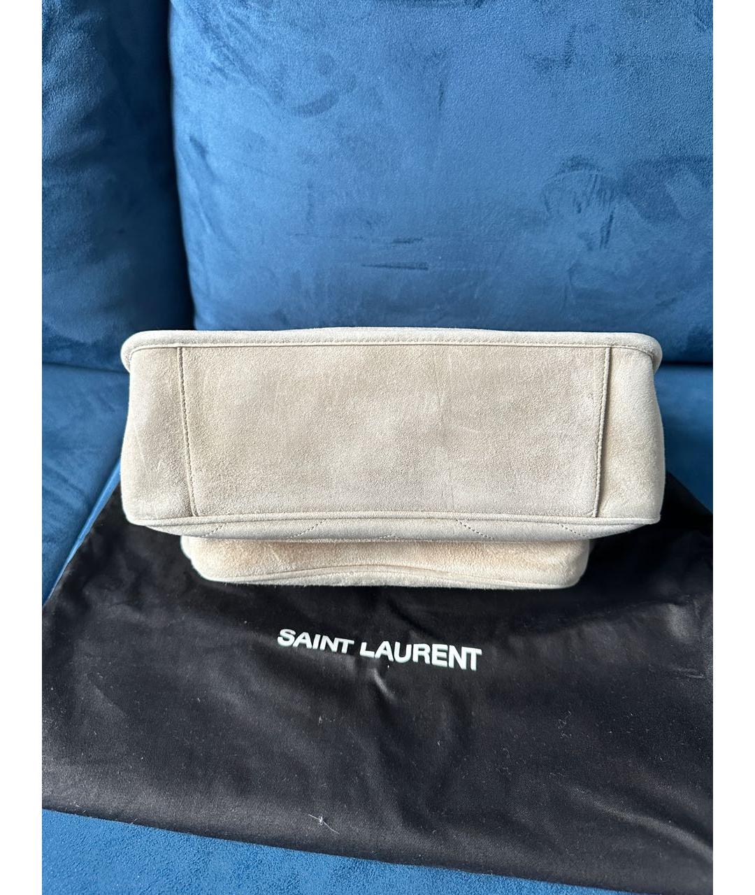 SAINT LAURENT Бежевая замшевая сумка через плечо, фото 7