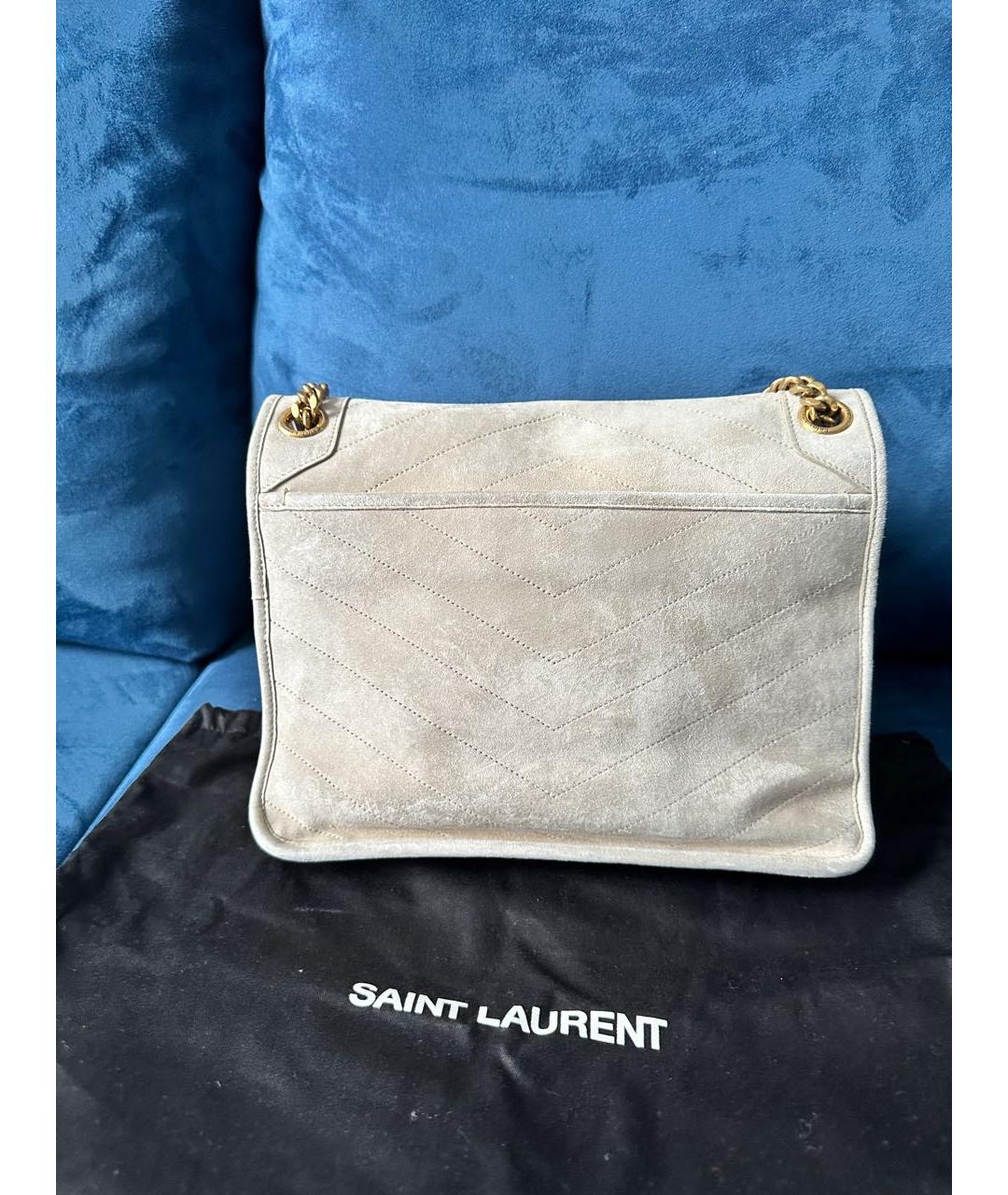 SAINT LAURENT Бежевая замшевая сумка через плечо, фото 4