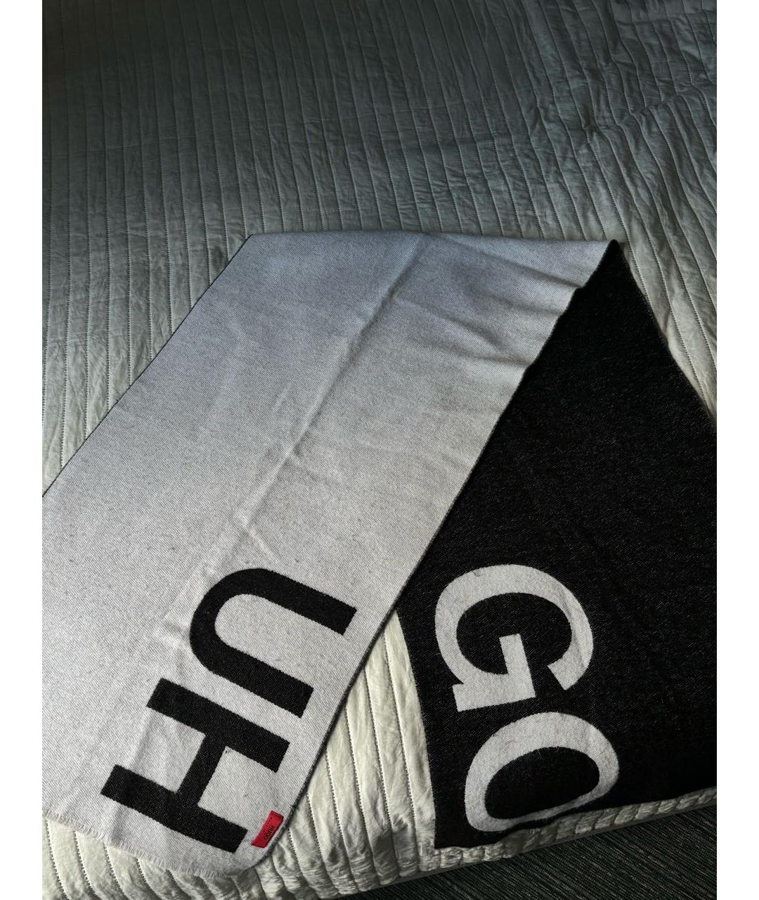 HUGO BOSS Черный шерстяной шарф, фото 2