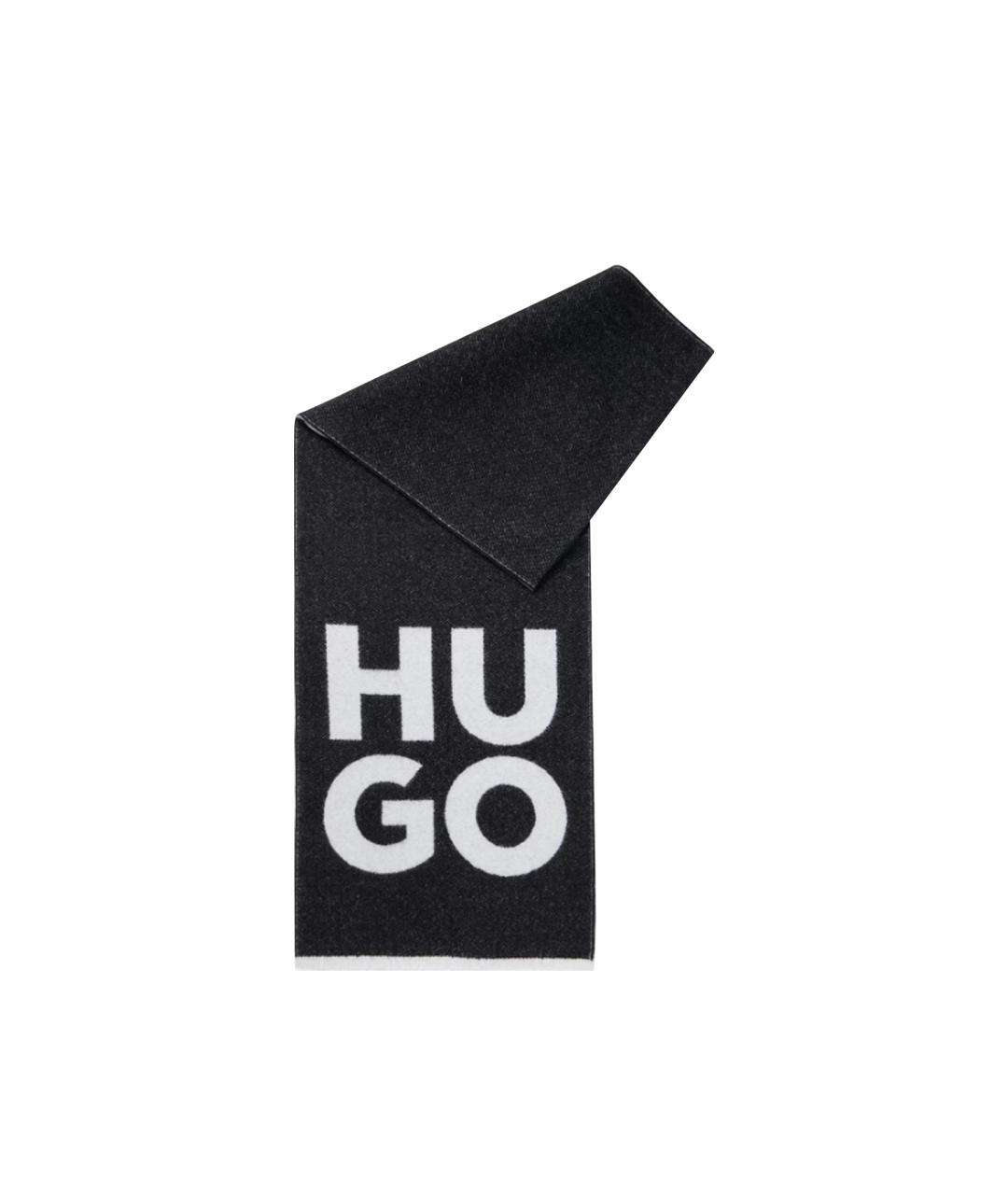 HUGO BOSS Черный шерстяной шарф, фото 1
