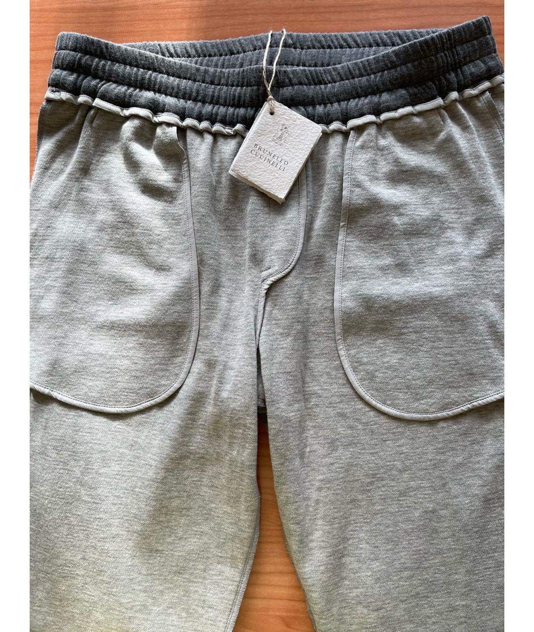 BRUNELLO CUCINELLI Серые хлопко-эластановые спортивные брюки и шорты, фото 6