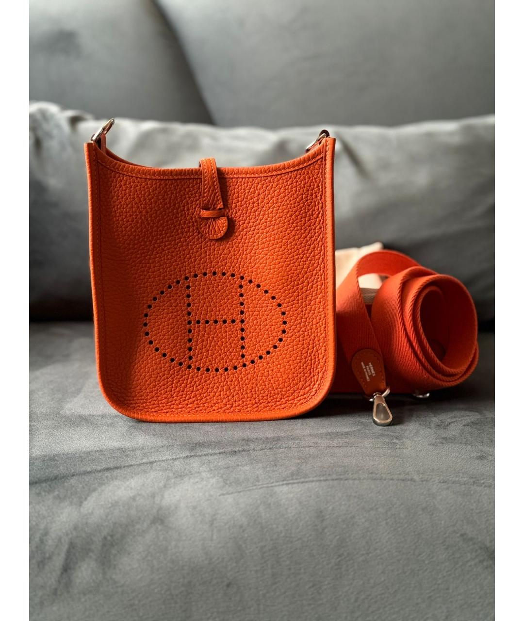 HERMES Оранжевая кожаная сумка через плечо, фото 4