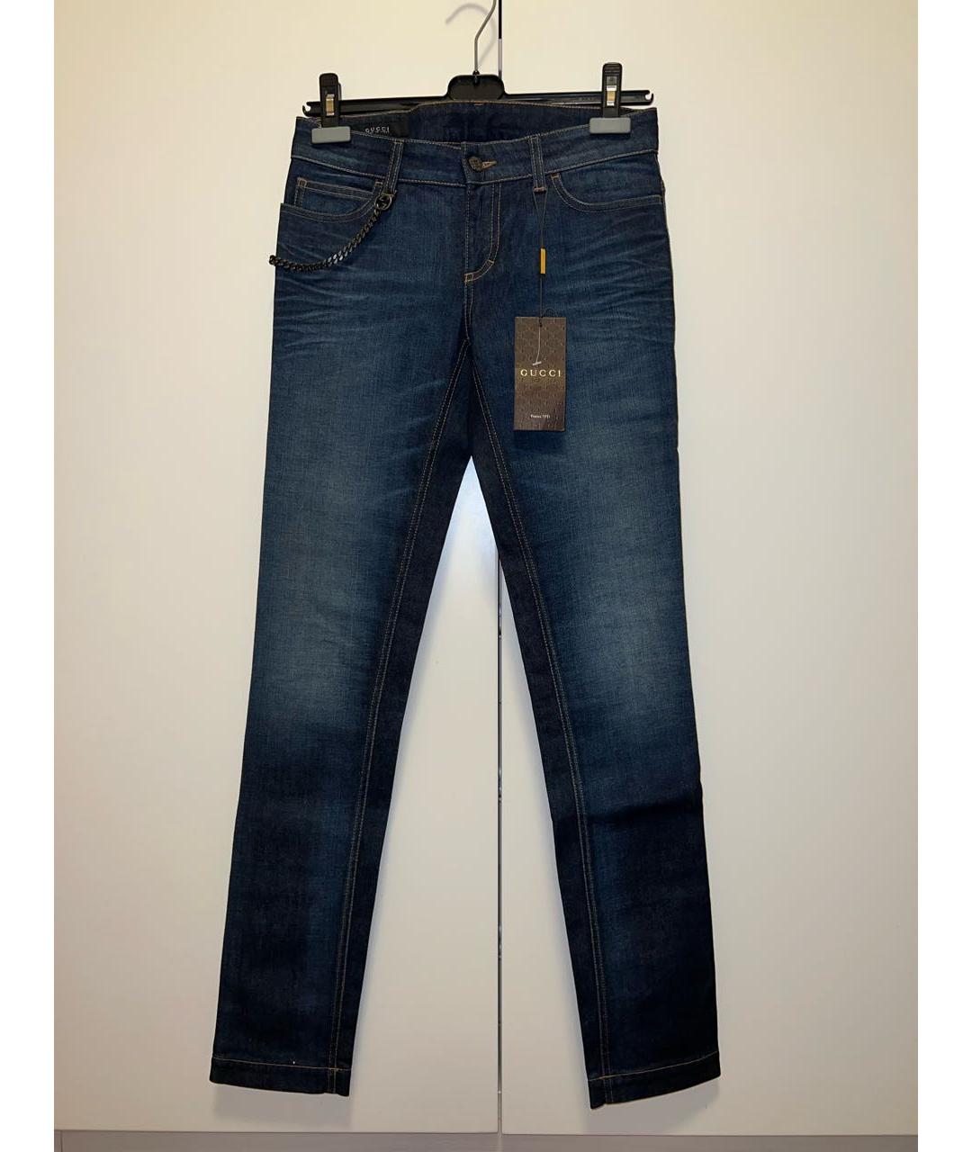 GUCCI Темно-синие хлопковые прямые джинсы, фото 6