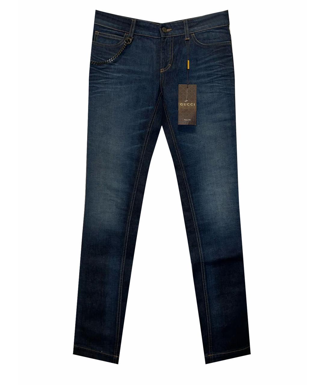 GUCCI Темно-синие хлопковые прямые джинсы, фото 1