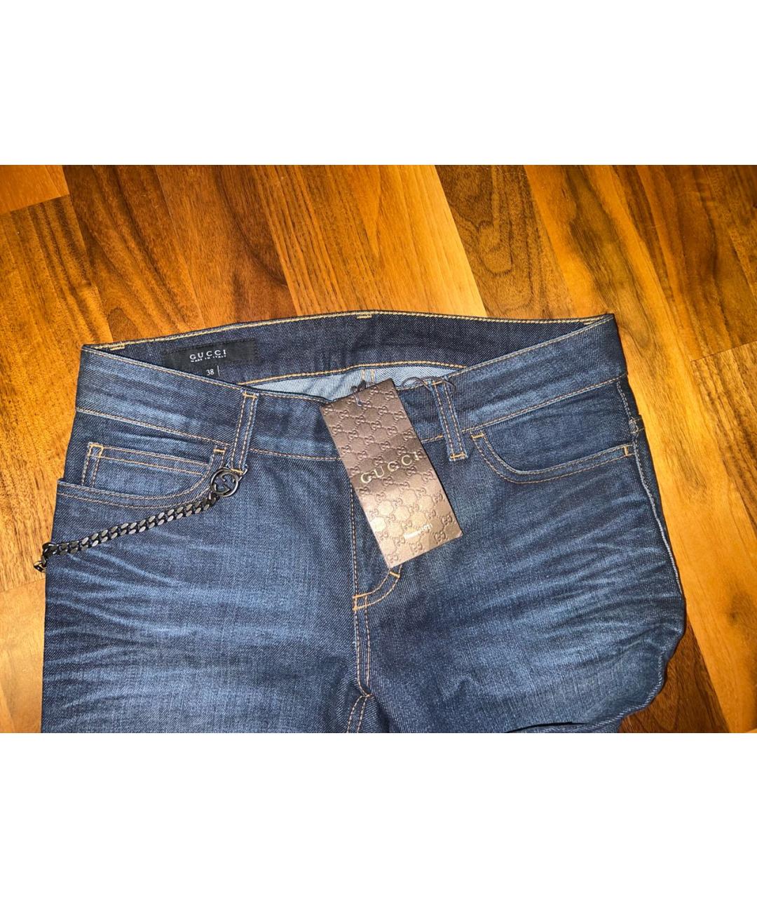 GUCCI Темно-синие хлопковые прямые джинсы, фото 3