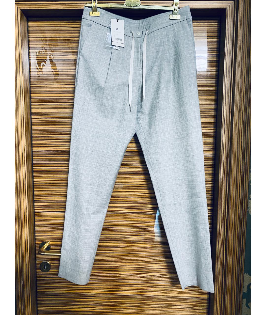BILANCIONI Серые шерстяные прямые брюки, фото 8