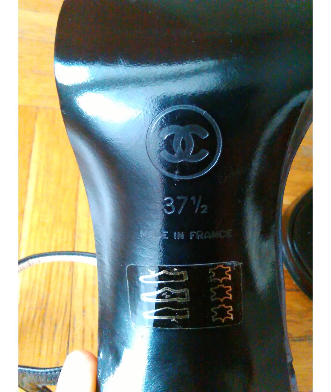 CHANEL PRE-OWNED Черные кожаные босоножки, фото 6