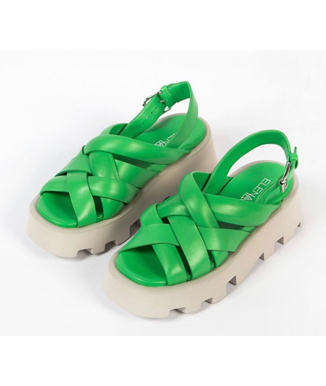 ELENA LACHI Зеленые кожаные сандалии, фото 3